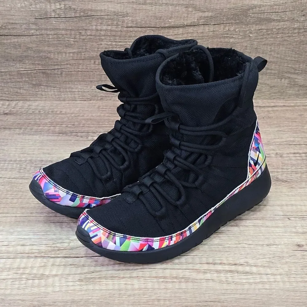 Nike Roshe One High Print GS Youth Size 5.5Y Women's Size 7 Black Lined Boots